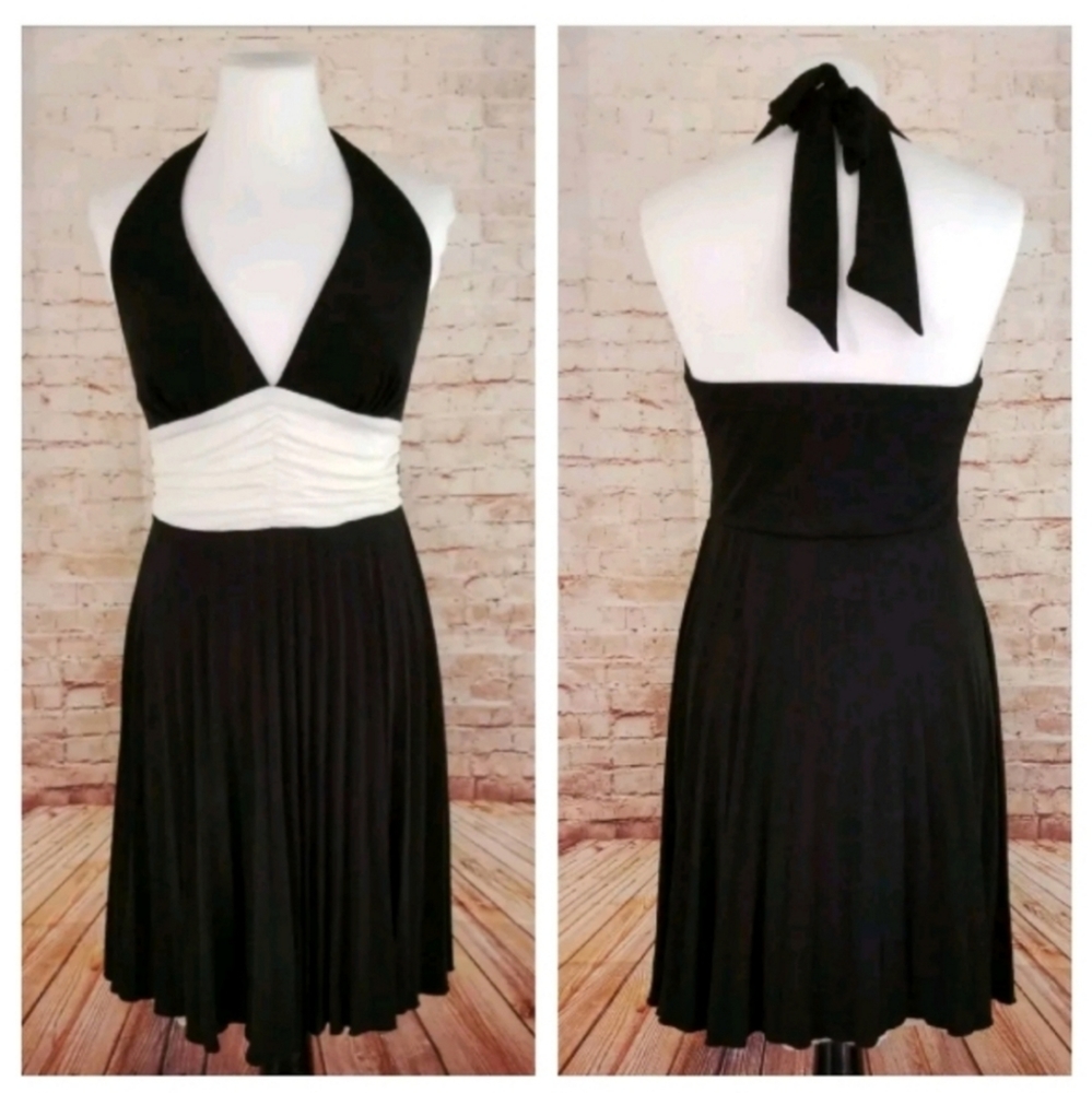 Ruby Rox M Black White Ruched Empire Halter Dress